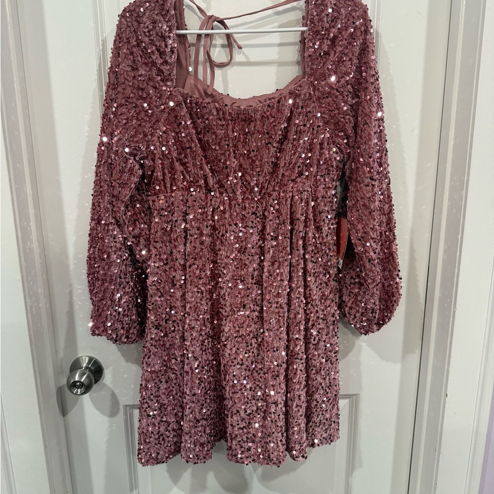 Arula Pink Sequin Babydoll Dress